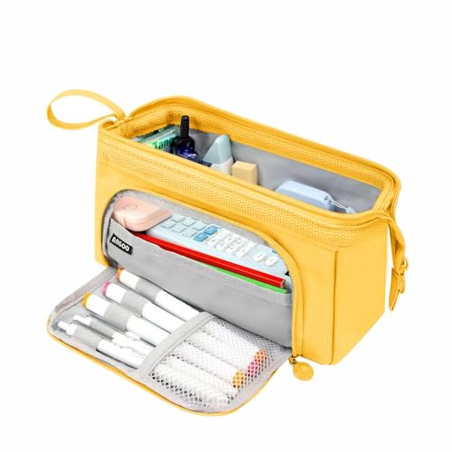 Federmäppchen Große Kapazität Federmäppchen Modern Minimalistische Stifttasche mit Reißverschluss & Tragbarem Gurt für Schreibwaren, Schulbedarf, Kosmetik, gelb, 24.9 x 13.9 x 13.9cm, Modern von SENRISE