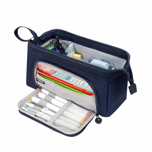 Federmäppchen Große Kapazität Federmäppchen Modern Minimalistische Stifttasche mit Reißverschluss & Tragbarem Gurt für Schreibwaren, Schulbedarf, Kosmetik, marineblau, 24.9 x 13.9 x 13.9cm, Modern von SENRISE