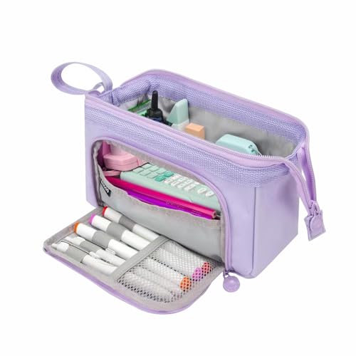 Federmäppchen Große Kapazität Federmäppchen Modern Minimalistische Stifttasche mit Reißverschluss & Tragbarem Gurt für Schreibwaren, Schulbedarf, Kosmetik, violett, 24.9 x 13.9 x 13.9cm, Modern von SENRISE