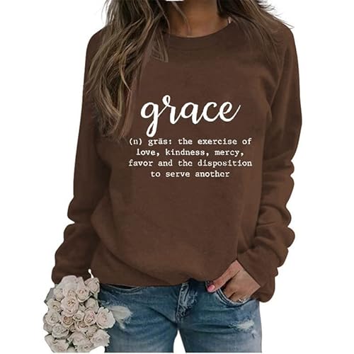Women Grow in Grace Christian Sweatshirt Lightweight Crew Neck Floral Graphic Pullovers Tops Jesus Faith Shirts Gifts von SENRN
