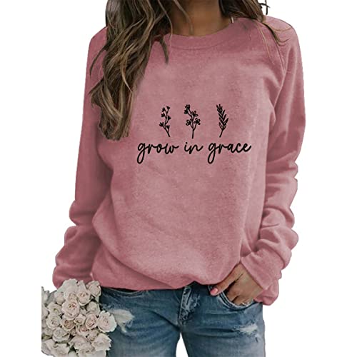 Women Grow in Grace Christian Sweatshirt Lightweight Crew Neck Floral Graphic Pullovers Tops Jesus Faith Shirts Gifts von SENRN