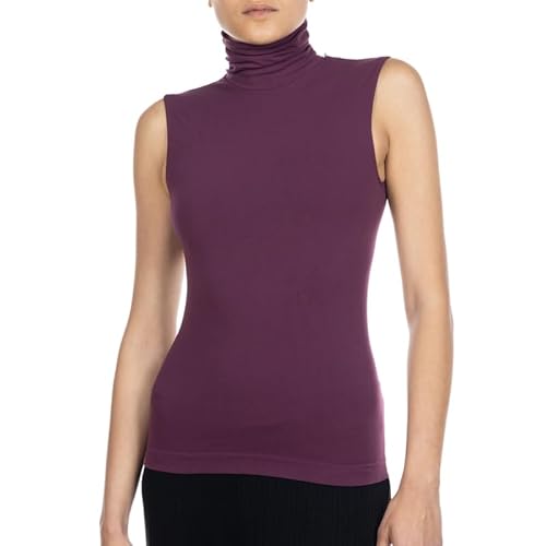SENSI' Top Damen Rollkragen ärmellos nahtlos Mikrofaser Made in Italy von SENSI'