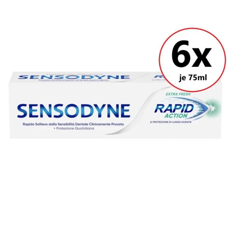 SENSODYNE Zahnpasta RAPID ACTION 6x75ml Zahncreme extra frisch Zahnpasta extra weiß, (Pflege Creme Zahnpflege Karriesschutz, Zahnsteinschutz Plaque, 6-St) Creme Zahncreme Zahnpflege Pflege Karriesschutz Zahnsteinschutz von SENSODYNE