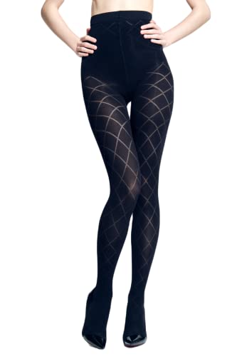SENTELEGRI Mega schöne halbblickdichte gemusterte Strumpfhose 40 DEN 3D, Schwarz , XL Plus von SENTELEGRI