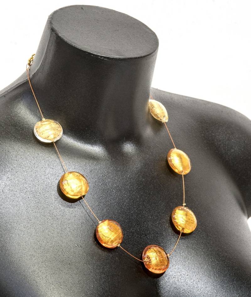 Glas Halskette Handgefertigt in Murano Mit Blattgold 24 Kt Elegante Raffinierte Lampwork Modeschmuck Statementkette Gold Glas Halskette Handgefertigt in Murano Mit Blattgold 24 Kt Elegante Raffinierte Lampwork Modeschmuck Statementkette Gold von SENTMURANO