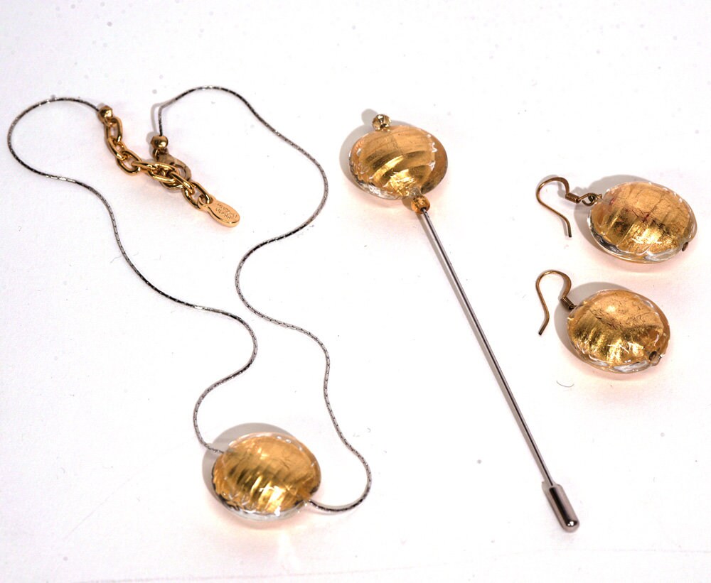 Glasperlen Mit 24 Kt Blattgold, Muranoglasschmuck, Silberkette Verstellbar, Aluminiumverschluss. 3 Stück Original Geschenk Frau von SENTMURANO
