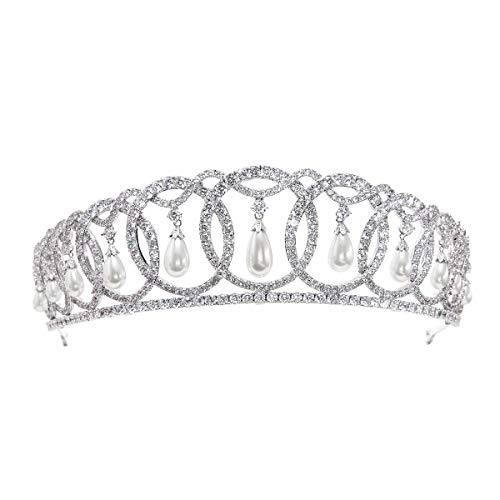 CH10223 Tiara mit Perlen und kubischem Zirkonia, für Hochzeit, Braut, große Krone, Haarschmuck, Schmuck von SEPBRIDALS