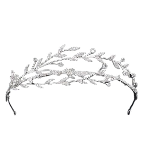 Zirkonia-Tiara mit Blatt-Design – Elegantes Hochzeitsdiadem für Braut & Prinzessin | Ölzweig-Kranz Haarband für Abschlussball, Party & Brautjungfern | Glitzernder Haarschmuck für Mädchen & Frauen von SEPBRIDALS