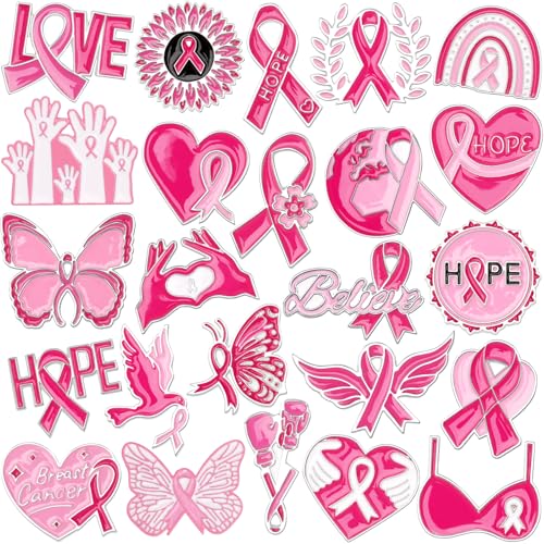 24 Stück Pink Ribbon Spitzname Brustkrebs Werbung Spitze Pink Ribbon Hoffnung Spitze für Frauen, Mädchen Brustkrebs Überlebende Support Statement von SEPGLITTER