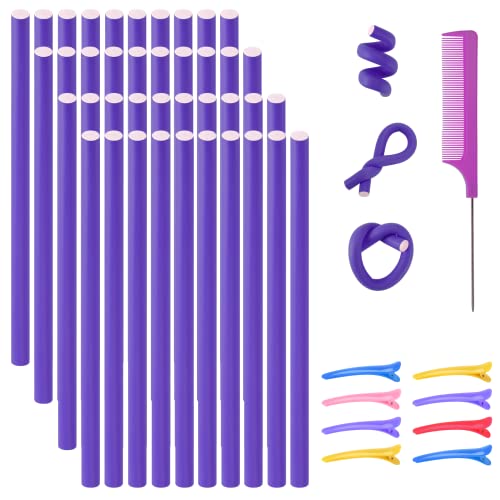 40 Stück Papilotten Lockenstäbe Flexibler Haar Lockenwickler ohne Hitze Lockenstäbe für Mädchen Schaumstoff Hair Curler für Lange Kurze Haare (Violett) von SEPGLITTER