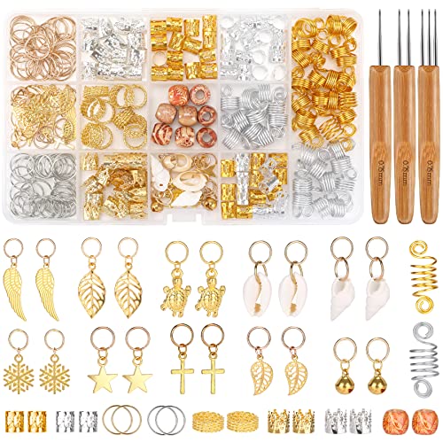 SEPGLITTER 238 Stück Dreadlocks Schmuck, Haarringe, Haarschmuck Ringe, Haarringe für Zöpfe, mit 3 verschiedenen Dreadlock Häkelnadeln Metall Gold Silber Zöpfe Ringe Zubehör für Zöpfe Dekoration von SEPGLITTER