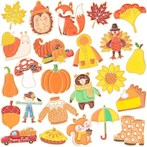 SEPGLITTER 24 Stück Herbst Anstecker Pin Broschen, Ahornblatt Emaille Pin Abzeichen Pins Set Kürbis Pilz Fuchs Tannenzapfen Anstecknadel für Damen Herren DIY Basteln Rucksäcke Hut Kleidung Zubehör Acc von SEPGLITTER