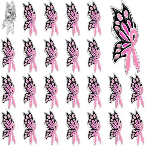 SEPGLITTER Pink Ribbon Pin, 24 Stück Rosa Bandnadeln, Brustkrebs Geschenk, Band Emaille Brosche Ribbon Pins, Brustkrebs Bewusstseins für Frauen und Mädchen von SEPGLITTER