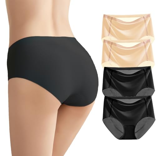 SEPMINDU Damen No Show Mid Rise Unterwäsche Full Coverage Seamless Slips Silky Stretchy Panties Invisible Hipster Pack of 4 von SEPMINDU