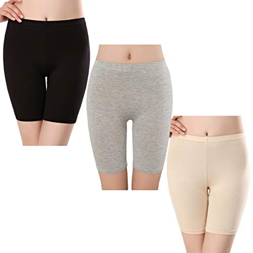 SEPMINDU Damen Slipshort Baumwolle Anti Chafing Langbeinige Schlüpfer Multipack Sicherheitsunterwäsche Boy Shorts Leggings für Unterkleider (1 * schwarz + 1 * grau + 1 * nackt,XL) von SEPMINDU