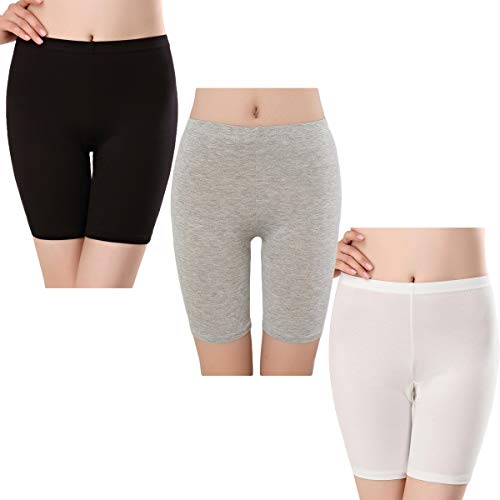 SEPMINDU Damen Slipshort Baumwolle Anti Chafing Langbeinige Schlüpfer Multipack Sicherheitsunterwäsche Boy Shorts Leggings für Unterkleider (1 * schwarz + 1 * grau + 1 * weiß,L) von SEPMINDU