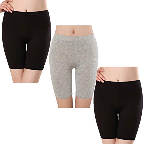 SEPMINDU Damen Slipshort Baumwolle Anti Chafing Langbeinige Schlüpfer Multipack Sicherheitsunterwäsche Boy Shorts Leggings für Unterkleider (2 * schwarz + 1 * grau,XL) von SEPMINDU