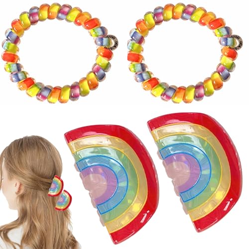 4pcs Rainbow Hair Claw Clip, Regenbogen Haarspange - Rutschfeste, süße Acryl Acetat Jahre Stil für Frauen und Mädchen, dünnes und dickes lockiges Haar, das perfekte Regenbogen-Accessoire von SEPWGUMD