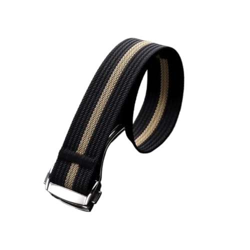 SEQLTWFC 20 Mm Nylon-Uhrenarmband Mit Schlaufe, Kompatibel Mit Omega, Faltschließe, Sportarmband(Black Gold,20MM_ROSE GOLD BUCKLE) von SEQLTWFC