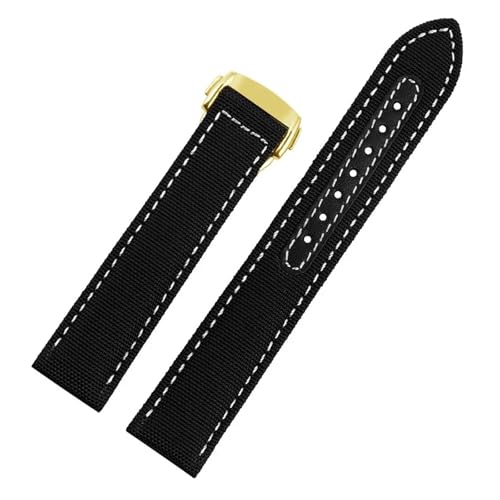 SEQLTWFC 20 mm gewebtes Canvas-Uhrenarmband, kompatibel mit Omega Seamaster 300 AT150, Stoff, Leder, Nylon, AQUA TERRA 150, blau-schwarze Uhrenarmbandschnalle(Black white Gold,19mm) von SEQLTWFC