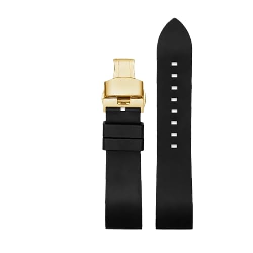 SEQLTWFC 23 mm Gummi-Uhrenarmband, kompatibel mit GC YA101203 YA101202, Schwarz, Orange, Grün, Rot, wasserdichtes und schweißfestes Gummi-Uhrenarmband(Black-gold-B) von SEQLTWFC