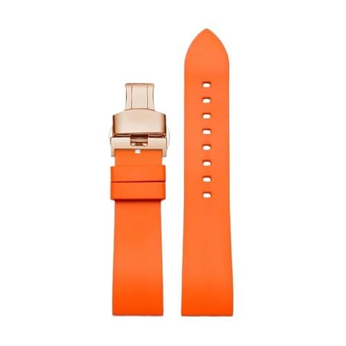 SEQLTWFC 23 mm Gummi-Uhrenarmband, kompatibel mit GC YA101203 YA101202, Schwarz, Orange, Grün, Rot, wasserdichtes und schweißfestes Gummi-Uhrenarmband(Orange-rosegold) von SEQLTWFC