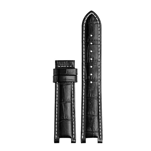 SEQLTWFC Armband aus echtem Rindsleder der oberen Schicht, kompatibel mit GC 22 x 13 mm, 20 x 11 mm, gekerbtes Uhrenarmband, Senior-Armband, Armbanduhren, Bandschraube(Black white no bk,20-11mm) von SEQLTWFC