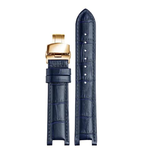 SEQLTWFC Armband aus echtem Rindsleder der oberen Schicht, kompatibel mit GC 22 x 13 mm, 20 x 11 mm, gekerbtes Uhrenarmband, Senior-Armband, Armbanduhren, Bandschraube(Blue gold buckle,22-13mm) von SEQLTWFC