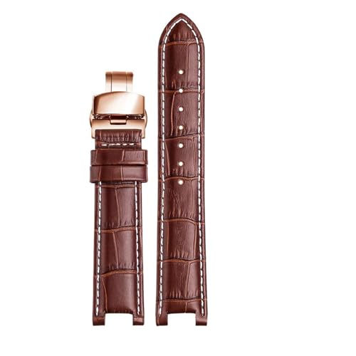 SEQLTWFC Armband aus echtem Rindsleder der oberen Schicht, kompatibel mit GC 22 x 13 mm, 20 x 11 mm, gekerbtes Uhrenarmband, Senior-Armband, Armbanduhren, Bandschraube(Brown white rose,20-11mm) von SEQLTWFC