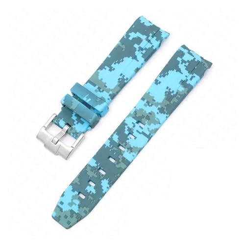 SEQLTWFC Camouflage-Uhrenarmband mit gebogenem Ende, kompatibel mit Swatch X Omega MoonSwatch-Armband, Tauchgummi-Silikon, kompatibel mit Rolex-Armband 20 mm(Mosaic light blue) von SEQLTWFC