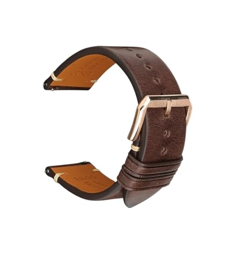 SEQLTWFC Echtes Leder-Uhrenarmband, 18 mm, 20 mm, 22 mm, 24 mm, kompatibel mit Garmin, Huawei, Samsung Galaxy, Mann und Frau, Schnellverschluss-Uhrenarmband(Coffee RG Buckle,24mm) von SEQLTWFC