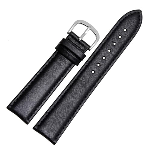 SEQLTWFC Glattes echtes Kalbsleder-Uhrenarmband, 18 mm, 19 mm, 20 mm, 21 mm, 22 mm, 23 weiche Träger, automatische Butterfly-Schnalle, Business-Uhrenarmband(Black-steel pin,18mm) von SEQLTWFC