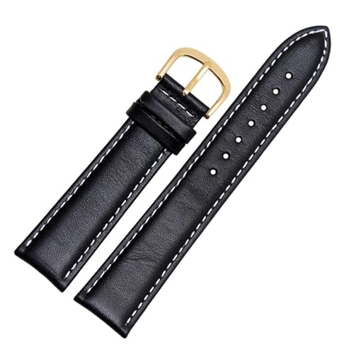 SEQLTWFC Glattes echtes Kalbsleder-Uhrenarmband, 18 mm, 19 mm, 20 mm, 21 mm, 22 mm, 23 weiche Träger, automatische Butterfly-Schnalle, Business-Uhrenarmband(Black w gold pin,19mm) von SEQLTWFC