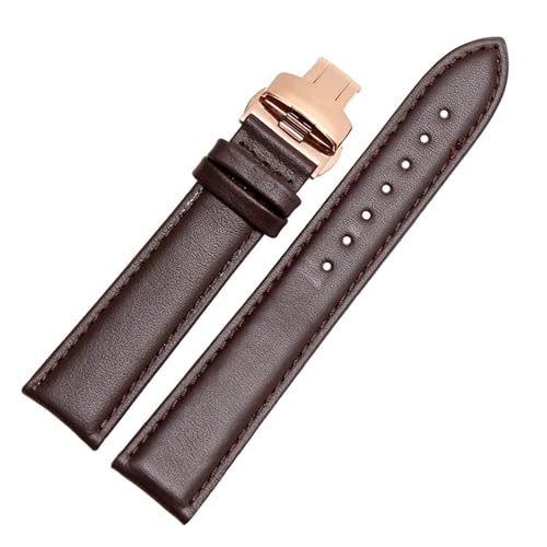 SEQLTWFC Glattes echtes Kalbsleder-Uhrenarmband, 18 mm, 19 mm, 20 mm, 21 mm, 22 mm, 23 weiche Träger, automatische Butterfly-Schnalle, Business-Uhrenarmband(Brown RG Folding,20mm) von SEQLTWFC