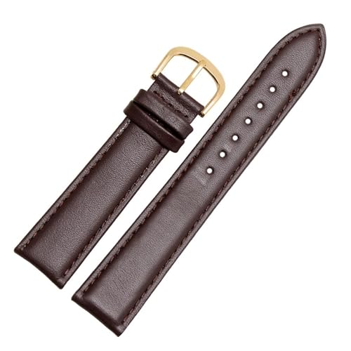 SEQLTWFC Glattes echtes Kalbsleder-Uhrenarmband, 18 mm, 19 mm, 20 mm, 21 mm, 22 mm, 23 weiche Träger, automatische Butterfly-Schnalle, Business-Uhrenarmband(Brown golden pin,20mm) von SEQLTWFC