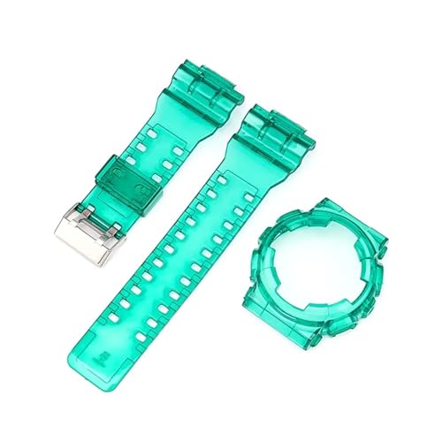 SEQLTWFC Kompatibel mit Casio G-Shock GA-100/110/120 GD-100/110/120 GAX-100 GLS-100 Silikon-Armbandgehäuse-Set, transparentes Sportuhrenarmband(Blue green) von SEQLTWFC