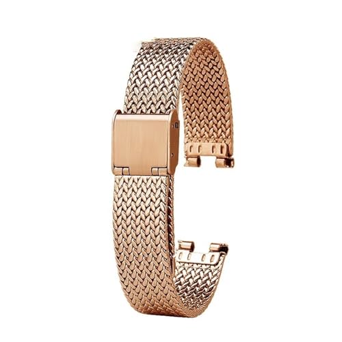 SEQLTWFC Kompatibel mit GC Gu-cci YA141401 1415 Edelstahl-Uhrenarmband YA1414 YA1415 Notch Milan Weave Uhrenkette 14 x 5 mm Armband Gold(Rose gold) von SEQLTWFC