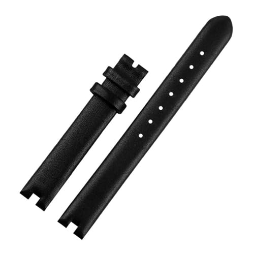 SEQLTWFC Kompatibel mit Gucci Rindsleder-Uhrenarmband mit Kerbe, GC-Kette YA141401 YA141501 Damen-Armband aus weichem Kalbsleder, 12 x 4 mm, 14 x 4 mm, 14 x 5 mm(Black-no buckle,14x4mm) von SEQLTWFC