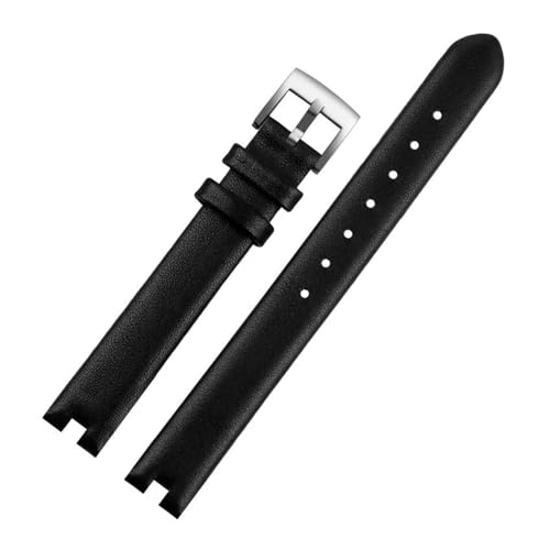 SEQLTWFC Kompatibel mit Gucci Rindsleder-Uhrenarmband mit Kerbe, GC-Kette YA141401 YA141501 Damen-Armband aus weichem Kalbsleder, 12 x 4 mm, 14 x 4 mm, 14 x 5 mm(Black-silver,12x4mm) von SEQLTWFC