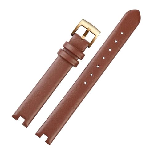 SEQLTWFC Kompatibel mit Gucci Rindsleder-Uhrenarmband mit Kerbe, GC-Kette YA141401 YA141501 Damen-Armband aus weichem Kalbsleder, 12 x 4 mm, 14 x 4 mm, 14 x 5 mm(Brown-gold,14x5mm) von SEQLTWFC