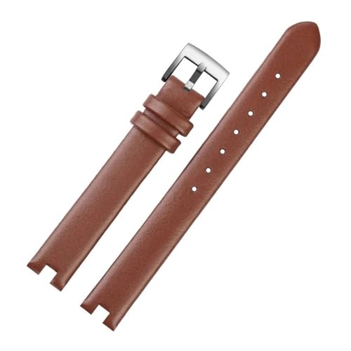 SEQLTWFC Kompatibel mit Gucci Rindsleder-Uhrenarmband mit Kerbe, GC-Kette YA141401 YA141501 Damen-Armband aus weichem Kalbsleder, 12 x 4 mm, 14 x 4 mm, 14 x 5 mm(Brown-silver,12x4mm) von SEQLTWFC