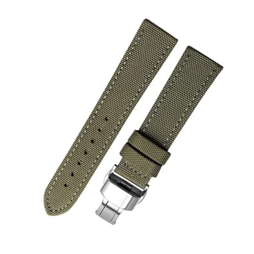 SEQLTWFC Kompatibel mit Seiko Breitling Blancpain Fifty Fathoms Armband Nylon Canvas Strapazierfähiges Armband Bequemes Lederfutterband 18 20 mm(Army green silver,20mm) von SEQLTWFC