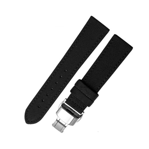 SEQLTWFC Kompatibel mit Seiko Breitling Blancpain Fifty Fathoms Armband Nylon Canvas Strapazierfähiges Armband Bequemes Lederfutterband 18 20 mm(Black silver clasp,18mm) von SEQLTWFC