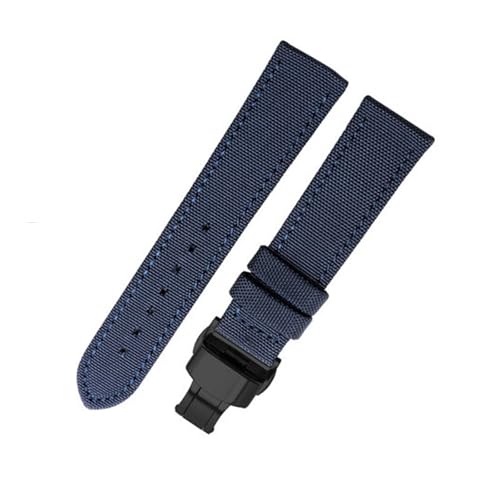 SEQLTWFC Kompatibel mit Seiko Breitling Blancpain Fifty Fathoms Armband Nylon Canvas Strapazierfähiges Armband Bequemes Lederfutterband 18 20 mm(Blue black clasp,21mm) von SEQLTWFC