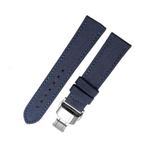 SEQLTWFC Kompatibel mit Seiko Breitling Blancpain Fifty Fathoms Armband Nylon Canvas Strapazierfähiges Armband Bequemes Lederfutterband 18 20 mm(Blue silver clasp,21mm) von SEQLTWFC