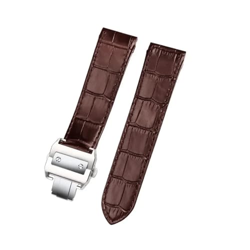 SEQLTWFC Lederarmband passend for Cartier Santos Armband Santos 100 Herren- und Damen-Faltschließe 20 mm 23 mm(Brown silver Buckle,23mm) von SEQLTWFC