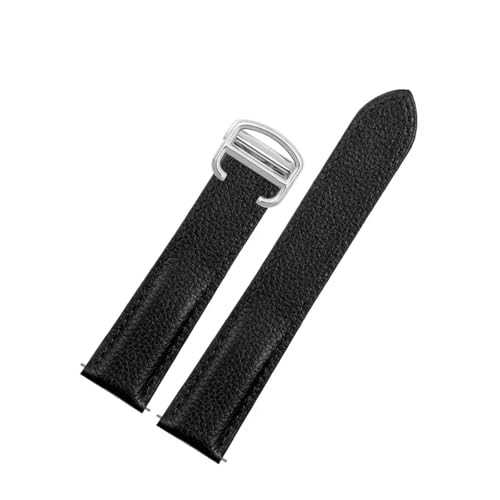 SEQLTWFC Litschi-Lederarmband, kompatibel mit Cartier TANK SOLO RONDE DE Lychee-Grain-Armband, Leder, 20, 23, 25 mm, Uhrenzubehör(Black-Silver,20mm) von SEQLTWFC