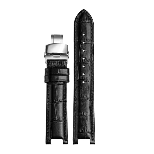 SEQLTWFC Uhrenarmband kompatibel mit GC-Uhrenarmband 22 x 13 mm, 20 x 11 mm, gekerbtes Armband aus echtem Leder, blauer Armbanduhrengürtel(Black hook buckle,20-11 silver bcukle) von SEQLTWFC