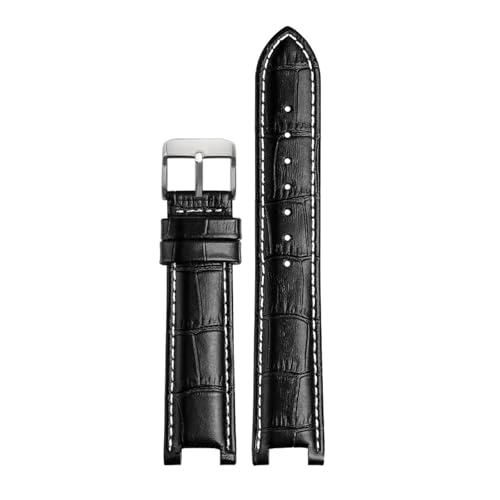 SEQLTWFC Uhrenarmband kompatibel mit GC-Uhrenarmband 22 x 13 mm, 20 x 11 mm, gekerbtes Armband aus echtem Leder, blauer Armbanduhrengürtel(Black white pin,20-11 silver bcukle) von SEQLTWFC