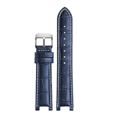 SEQLTWFC Uhrenarmband kompatibel mit GC-Uhrenarmband 22 x 13 mm, 20 x 11 mm, gekerbtes Armband aus echtem Leder, blauer Armbanduhrengürtel(Blue white pin,22-13 gold bcukle) von SEQLTWFC